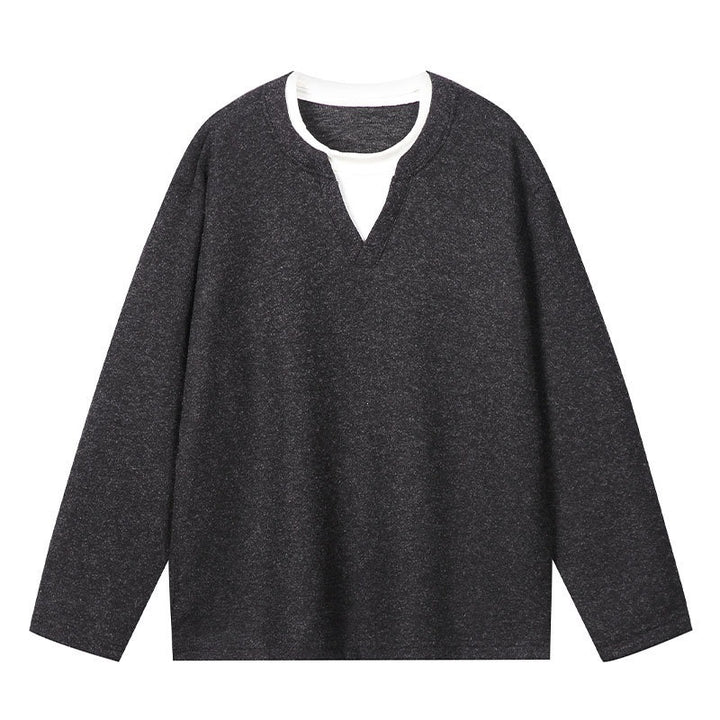 Herren Oversize Sweatshirt mit V-Ausschnitt und melierter Struktur Echo Archiv