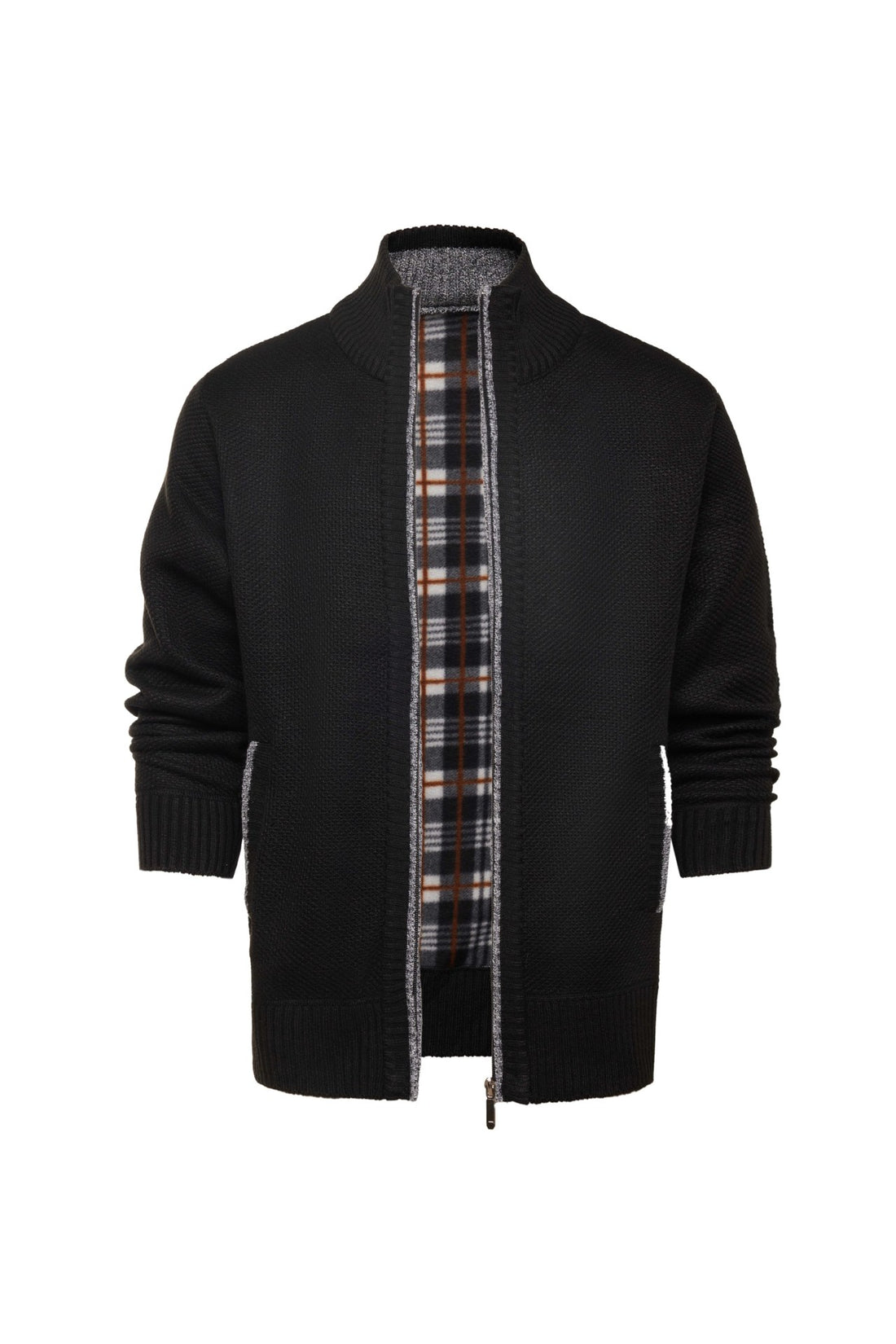Herren sportlicher Strickjacke mit durchgehendem Reißverschluss und innenliegendem Karodesign – Terenzo