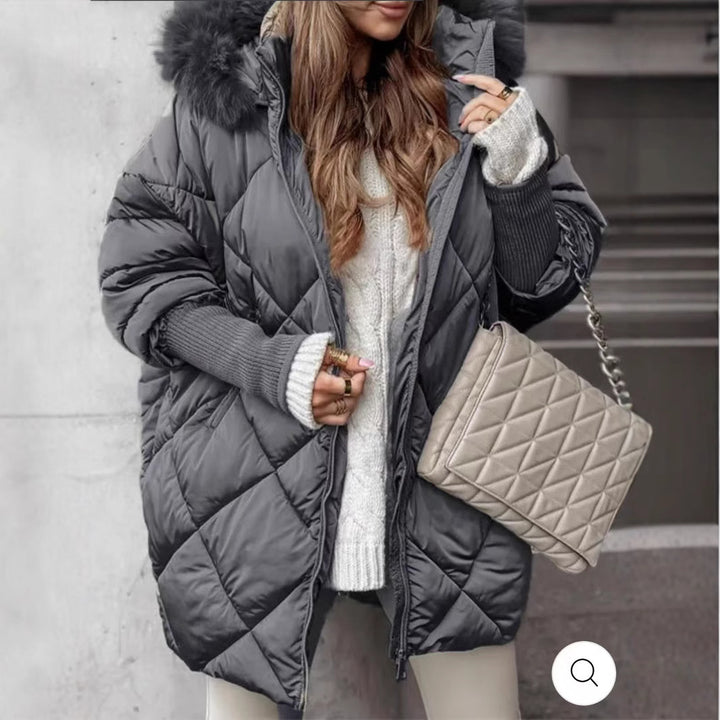Damen nan weit geschnittener gesteppter Winterparka mit Kapuze Kunstpelzbesatz und Rippbündchen Echo Archiv
