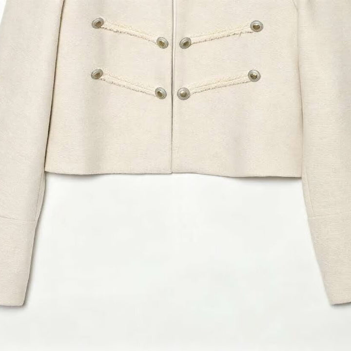 Damen kurze militärische Jacke mit Stehkragen, Zierkordeln und Zierknöpfen Echoarchiv