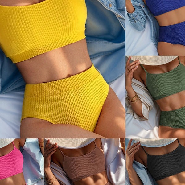 Damen Hochtaillierter Bikini mit floralem Akzent und sportlichem Oberteil Echo Archiv