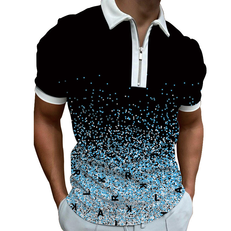 Herren Poloshirt mit modernem grafischen Muster und Reißverschluss Echoarchiv