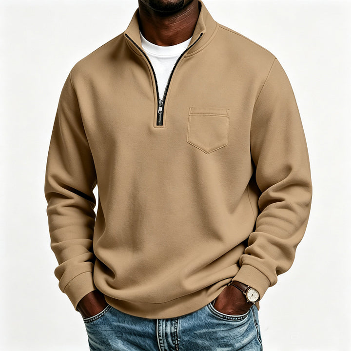 Herren Troyer-Sweatshirt mit halbem Reißverschluss und kontrastierter Brusttasche Echoarchiv