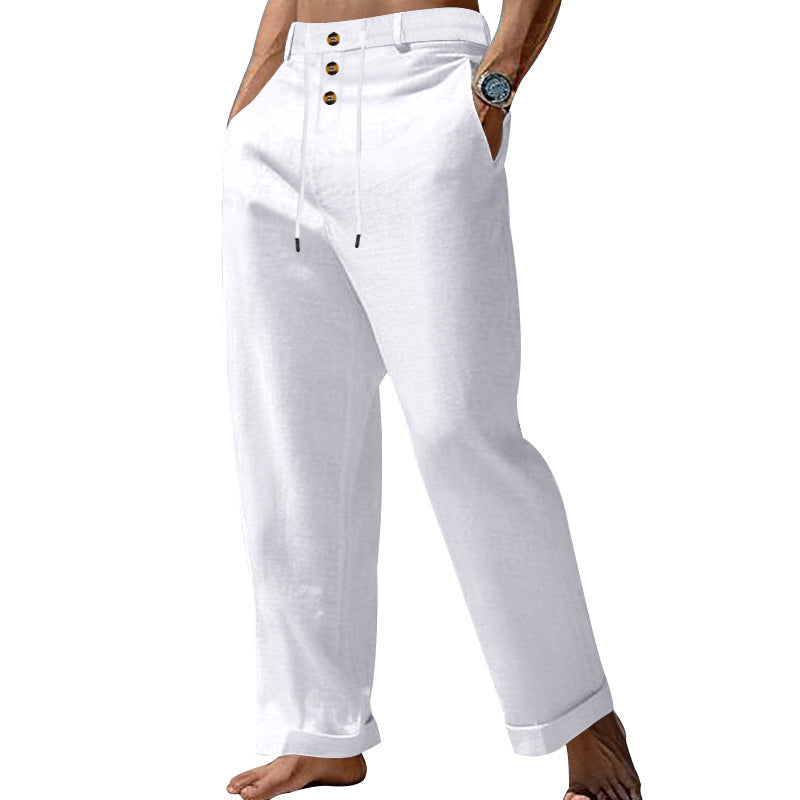 Herren lässige Leinenhose mit verstellbarem Kordelzug und praktischen Seitentaschen Echoarchiv