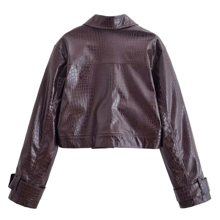 Damen nan gerade geschnittene Kunstlederhose mit Krokoprägung und hoher Taille Echo Archiv
