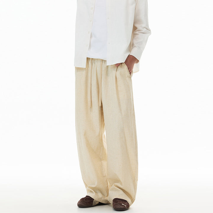 Herren Weite Leinen-Baumwoll-Hose mit Kordelzug und Taschen Echo Archiv