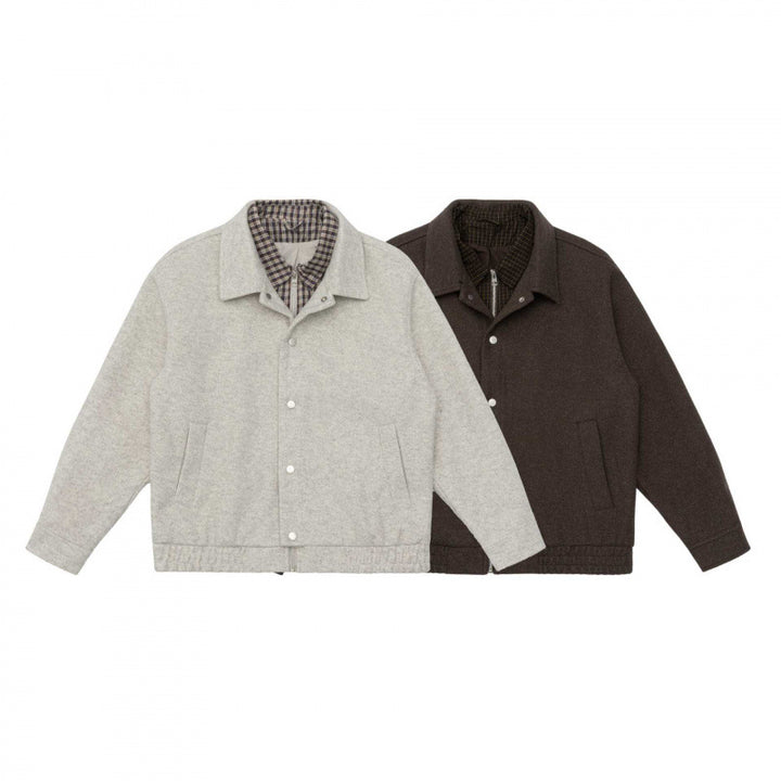 Herren Kurz geschnittene Wollmix-Fieldjacke mit karierter Innenfütterung und Druckknopfleiste Echo Archiv