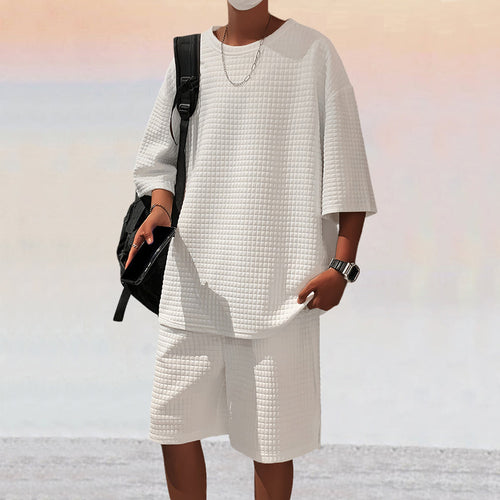 Herren lässiges Set aus atmungsaktivem Material mit strukturiertem Oberteil und Shorts Echoarchiv
