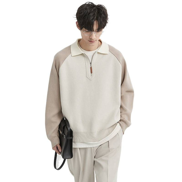 Herren Halbzip-Pullover mit Polokragen und Colourblock-Ärmeln Echoarchiv
