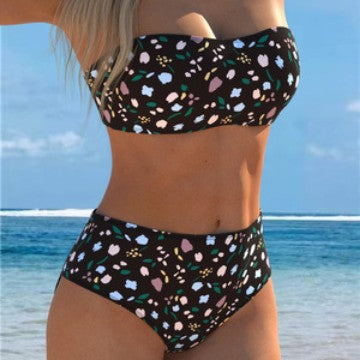Damen Bandeau-Bikini mit floralem Muster und hohem Taillenschnitt Echo Archiv