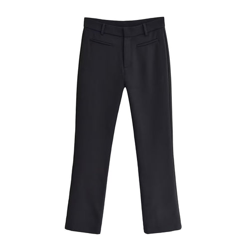 Damen Elegante gerade geschnittene Anzughose mit Bundschlaufen und Paspeltaschen Echoarchiv
