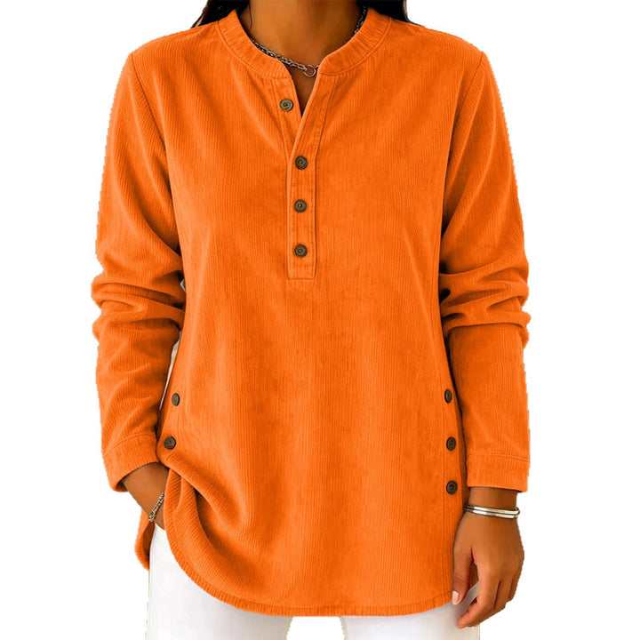 Damen Lässige Cordoptik‑Tunika mit Henley‑Kragen und Seitenknöpfen – Avérine