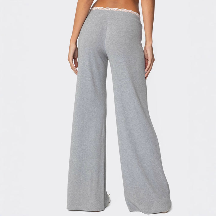 Damen weite Loungehose mit Spitzenbund und Kordelzug – Avérine