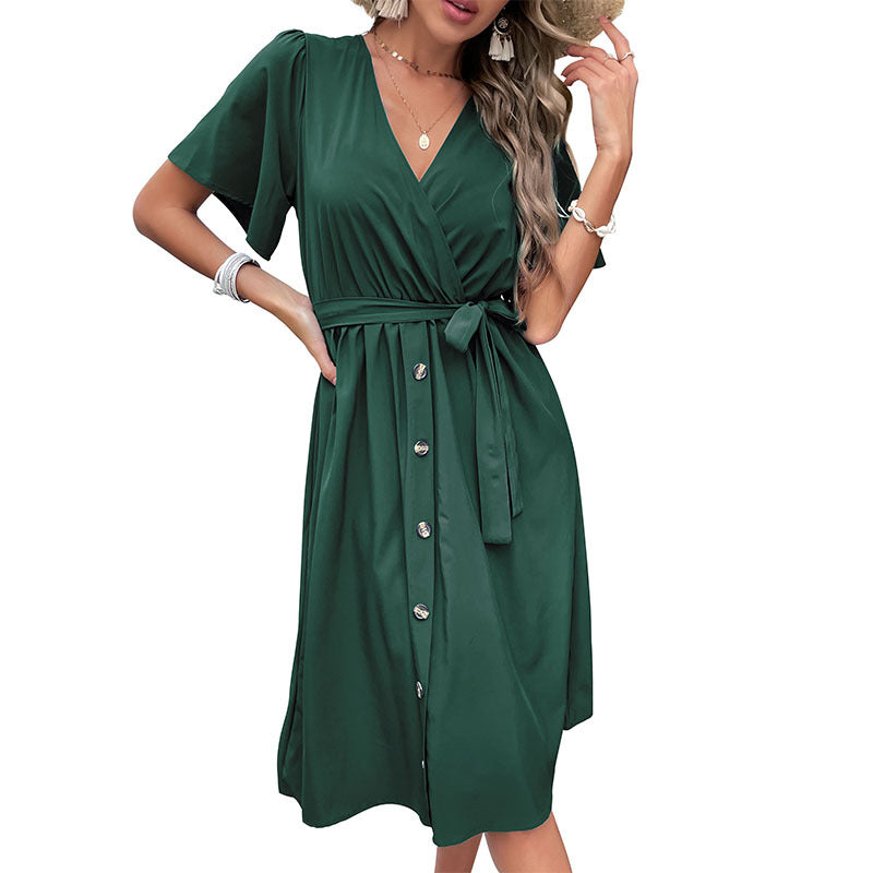 Damen Wickelkleid mit Knopfleiste und Taillengürtel Echo Archiv