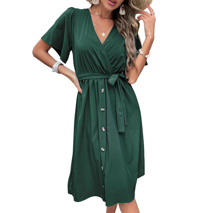 Damen Wickelkleid mit Knopfleiste und Taillengürtel Echo Archiv