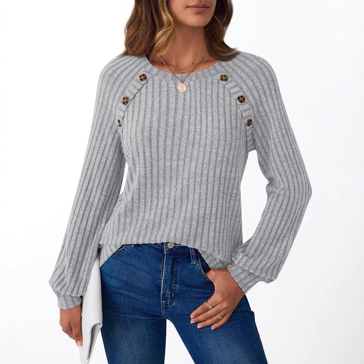Damen Gerippter Strickpullover mit Zierknopfleiste an Raglanärmeln Echoarchiv
