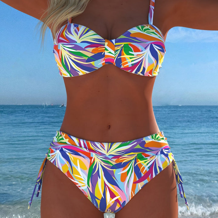 Damen Bandeau-Bikini mit einzigartigem Federmuster und hohem Taillenschnitt Echo Archiv