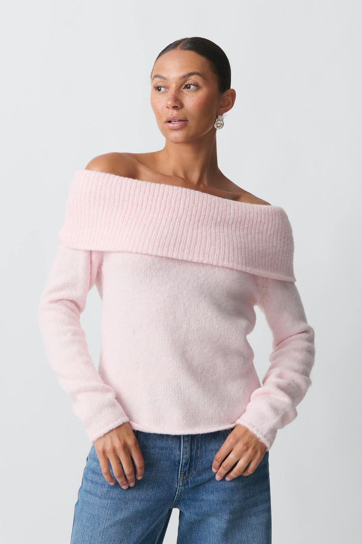 Damen nan Off-Shoulder Grobstrickpullover mit breitem Umschlagkragen und lässiger Oversize-Passform Echo Archiv