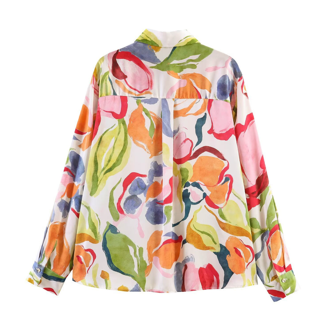 Damen bedruckte Oversize-Bluse mit Hemdkragen und Perlmuttknöpfen Echo Archiv
