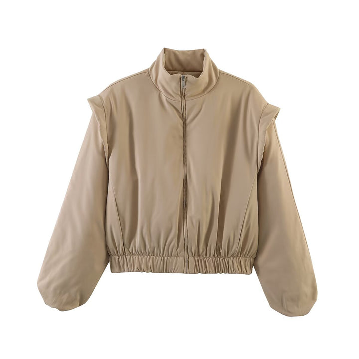Damen Cropped Blousonjacke mit hohem Stehkragen, elastischem Saum und voluminösen Ärmeln Echoarchiv
