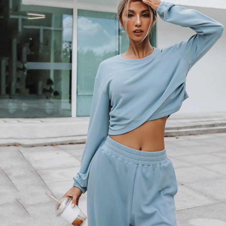 Damen nan weites Lounge-Hosen-Set mit hohem Komfortbund und kurzem Sweatshirt Echo Archiv