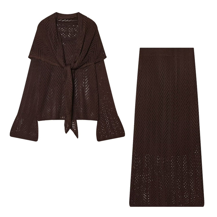 Damen Ajourstrick-Set mit offener Cardigan und Midirock Echo Archiv