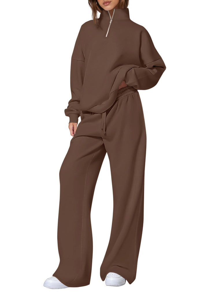 Damen nan oversized Jogginganzug mit Stehkragen halbem Reißverschluss und weitem Bein Echo Archiv