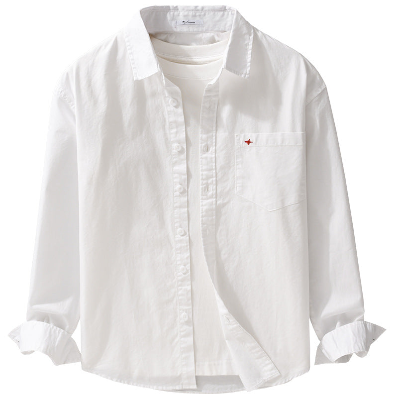 Herren Leichtes Baumwollhemd im Overshirt‑Stil mit Kentkragen, Brusttasche und dezenter Mini‑Stickerei Echoarchiv