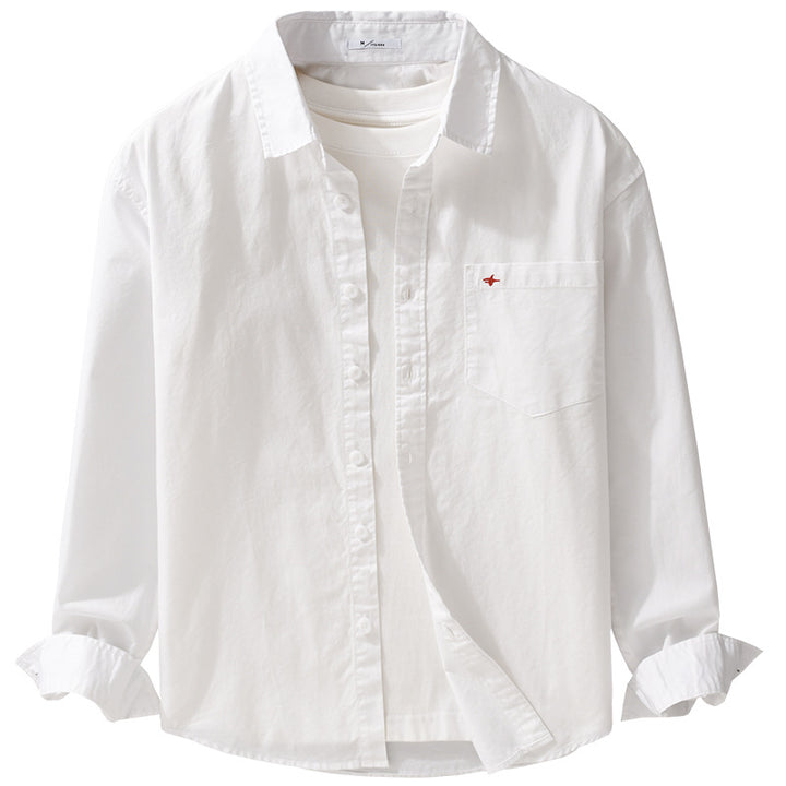 Herren Leichtes Baumwollhemd im Overshirt‑Stil mit Kentkragen, Brusttasche und dezenter Mini‑Stickerei Echoarchiv