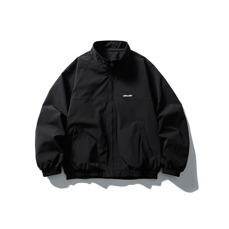 Unisex Leichte wasserabweisende Windjacke mit Stehkragen, Raglanärmeln und elastischem Saum Echoarchiv