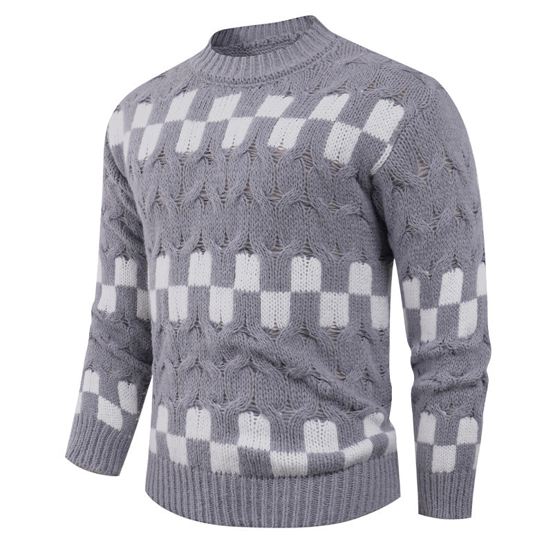 Herren Strickpullover mit kreativen geometrischen Mustern und hohem Kragen Echoarchiv