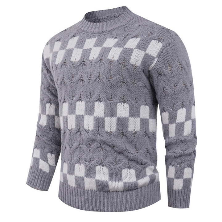 Herren Strickpullover mit kreativen geometrischen Mustern und hohem Kragen Echoarchiv