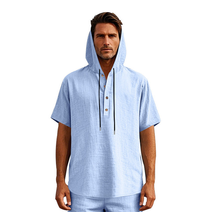 Herren lässiges Kapuzenshirt mit Knopfleiste und kurzer Arm Echoarchiv