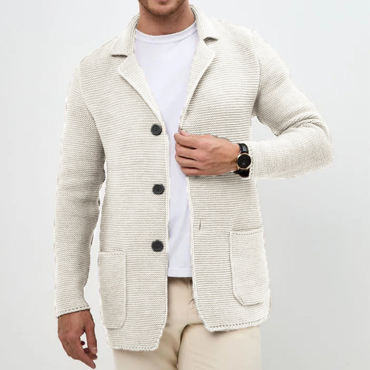 Herren grobgestrickter Strickcardigan mit Schalkragen und aufgesetzten Taschen Echo Archiv