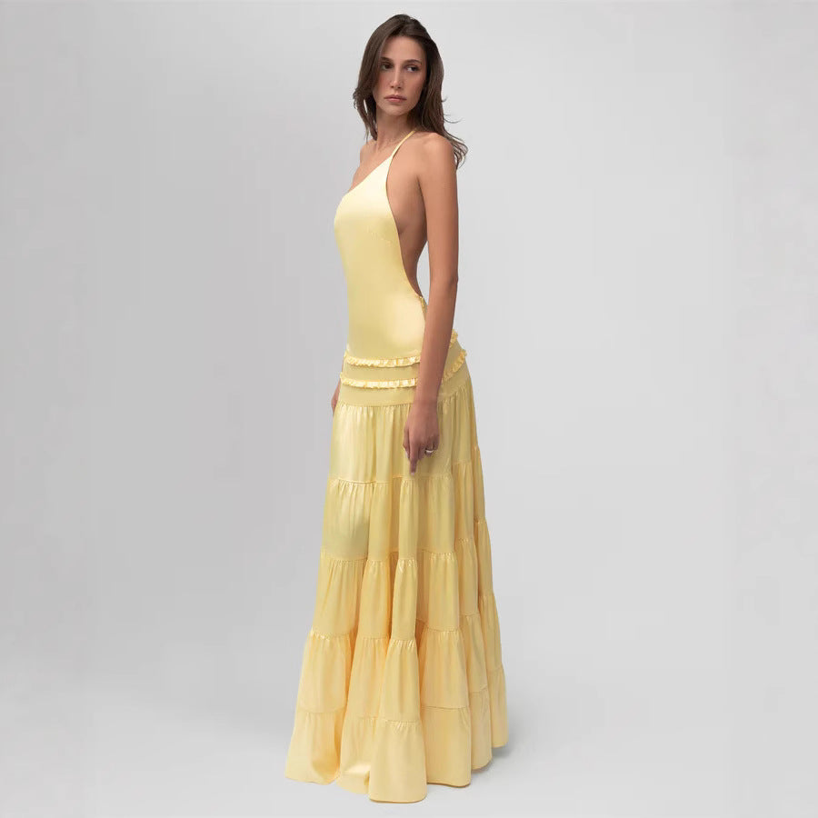 Damen elegantes asymmetrisches Maxikleid mit Rüschendetails Echo Archiv