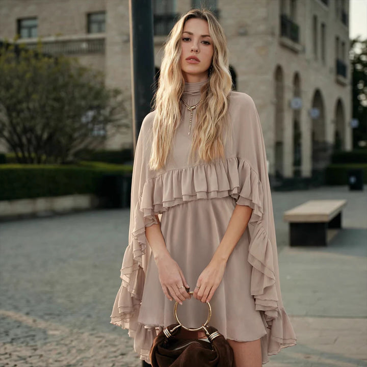 Damen romantisches Chiffonkleid mit Volants und weitem Saum Echo Archiv