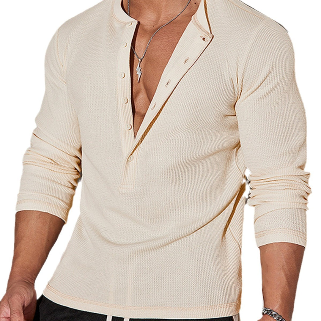 Herren langärmliges Henley-Shirt aus hochwertigem Baumwollmix Echoarchiv