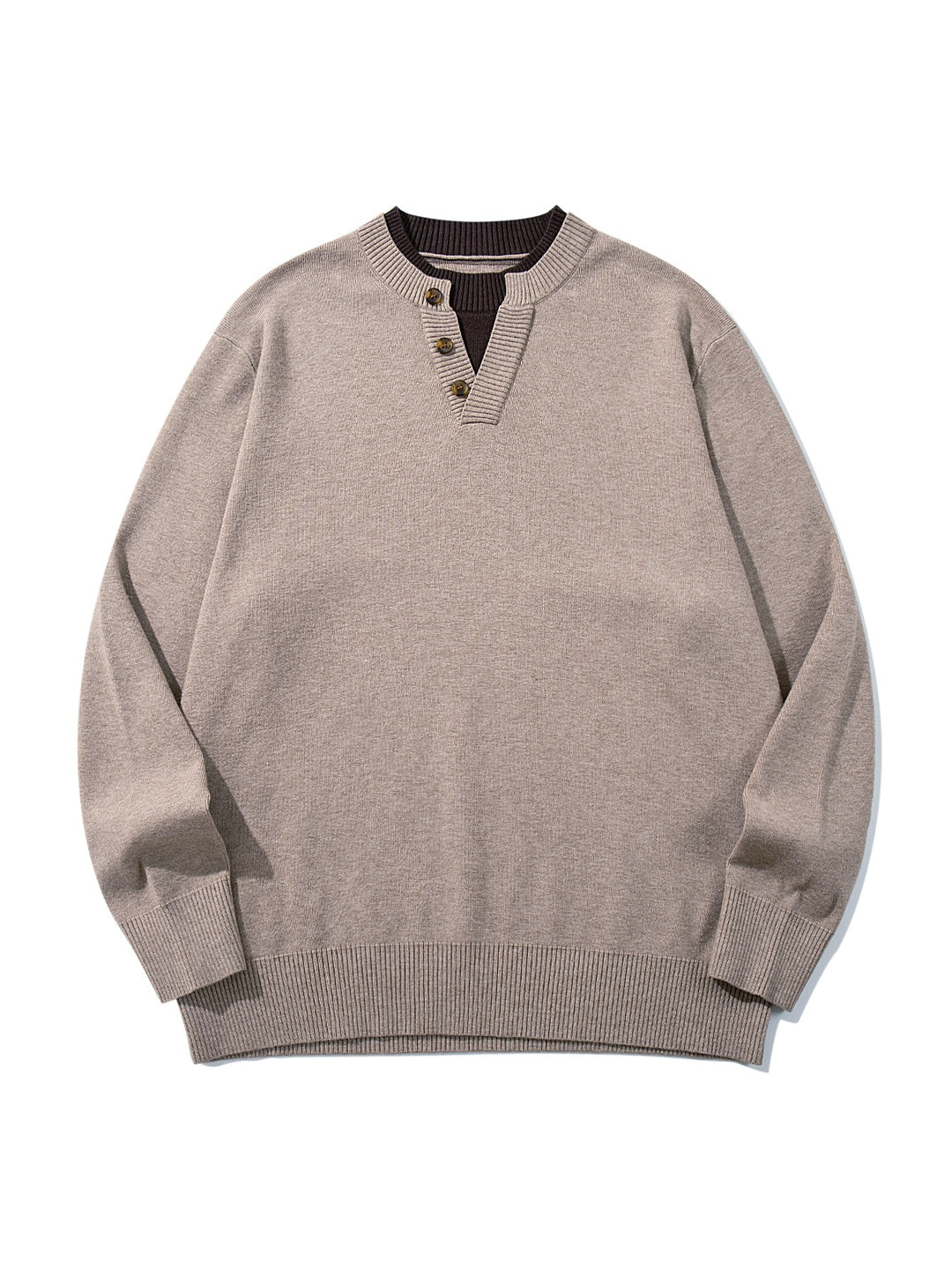 Unisex Gerippter Baumwollmix-Pullover mit Henley-Knopfleiste und Relaxed-Schnitt Echoarchiv