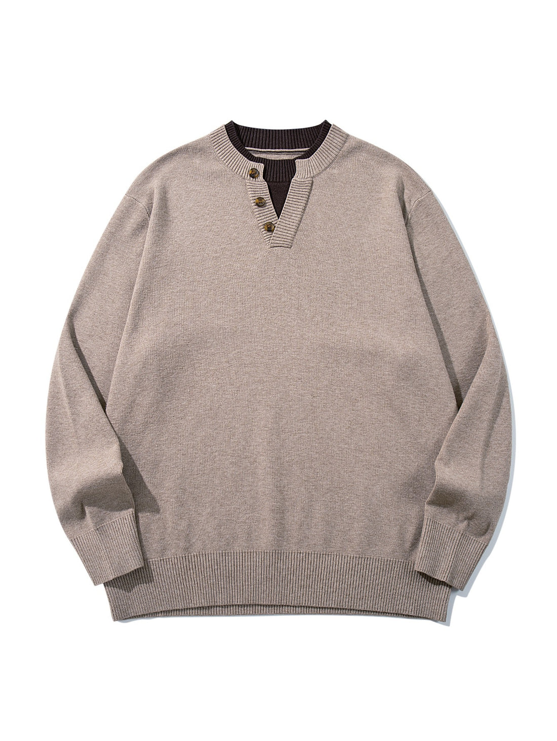 Unisex Gerippter Baumwollmix-Pullover mit Henley-Knopfleiste und Relaxed-Schnitt Echoarchiv