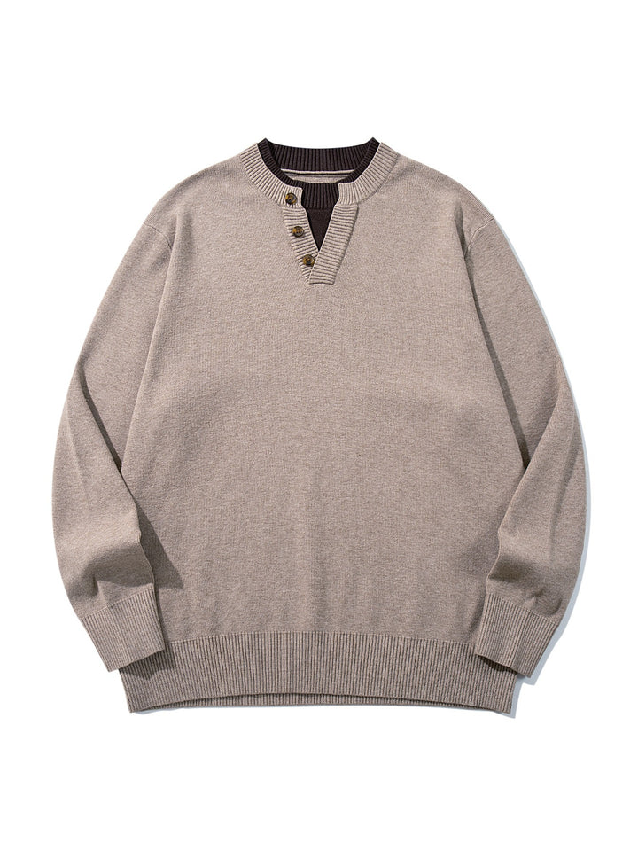 Unisex Gerippter Baumwollmix-Pullover mit Henley-Knopfleiste und Relaxed-Schnitt Echoarchiv