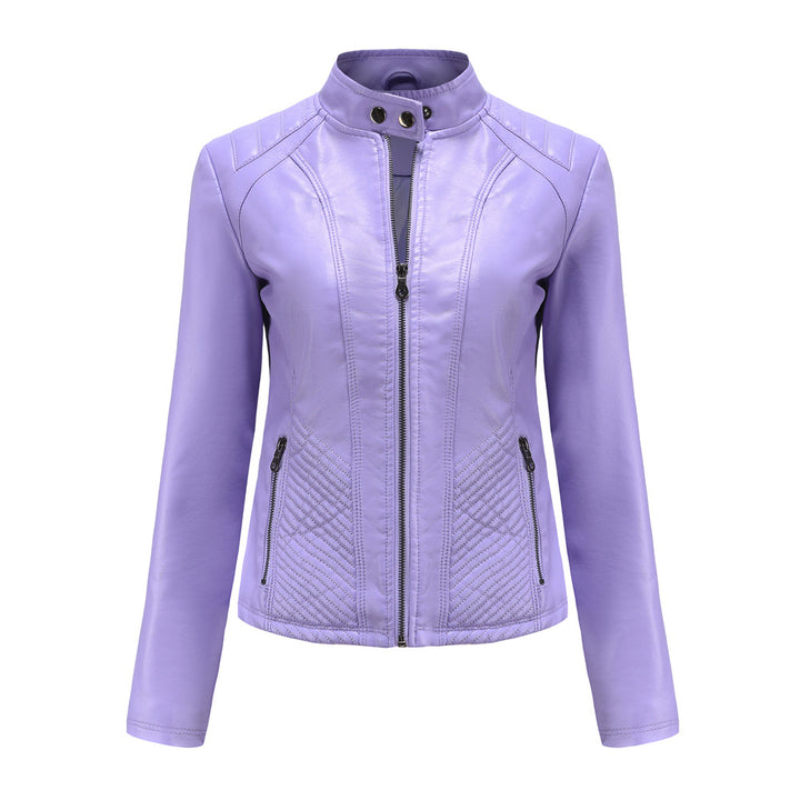 Damen nan taillierte Biker-Kunstlederjacke mit Stehkragen und gesteppter Seitenpartie Echo Archiv