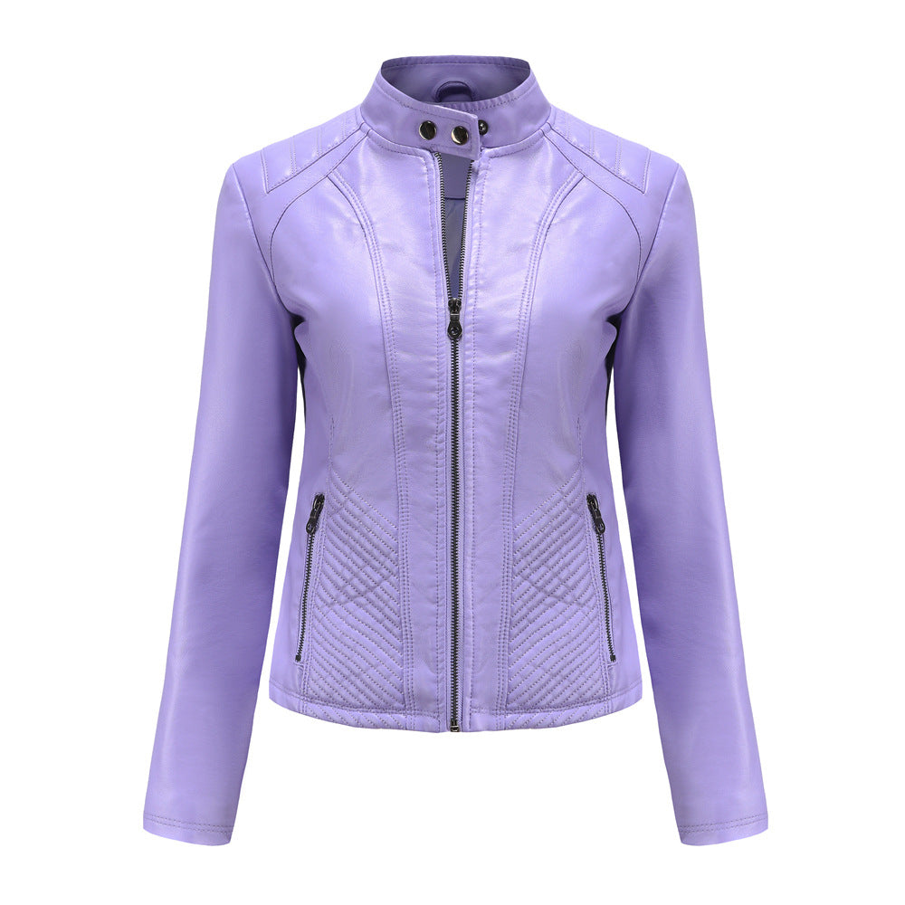 Damen nan taillierte Kunstlederjacke im Bikerstil mit Stehkragen und gesteppter Seitenpartie Echo Archiv