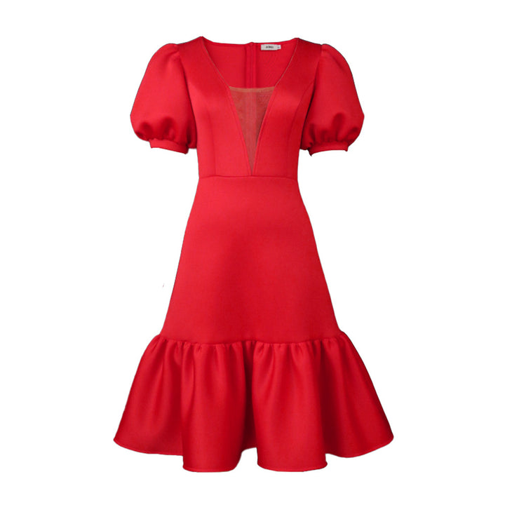 Damen elegantes Fit-and-Flare Kleid mit Puffärmeln Echo Archiv