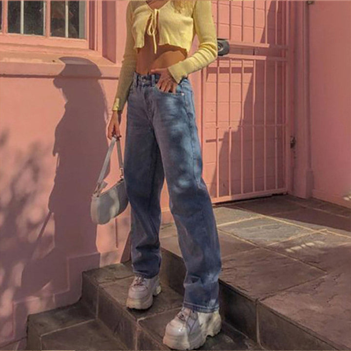 Damen weite High-Waist Jeans mit lässigem Schnitt und modischen Akzenten Echo Archiv