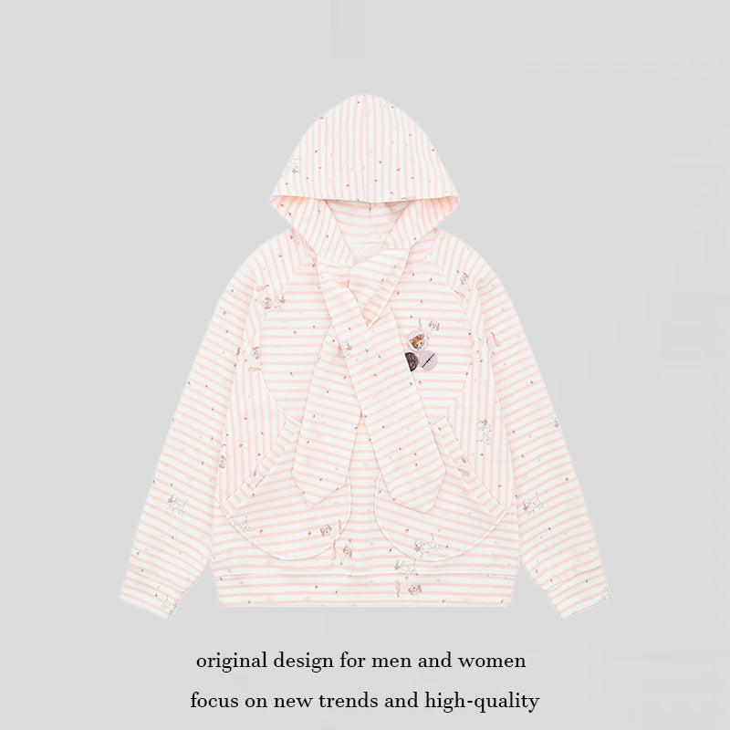 Damen Kuscheliger Kapuzen‑Oversizepullover mit integriertem Schleifen‑Schal und Aufgesetzten Taschen Echoarchiv