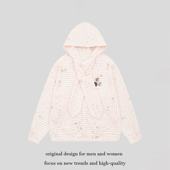 Damen Kuscheliger Kapuzen‑Oversizepullover mit integriertem Schleifen‑Schal und Aufgesetzten Taschen Echoarchiv