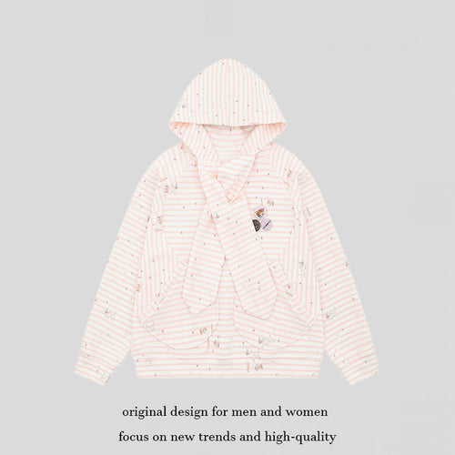 Damen Kuscheliger Kapuzen‑Oversizepullover mit integriertem Schleifen‑Schal und Aufgesetzten Taschen Echoarchiv