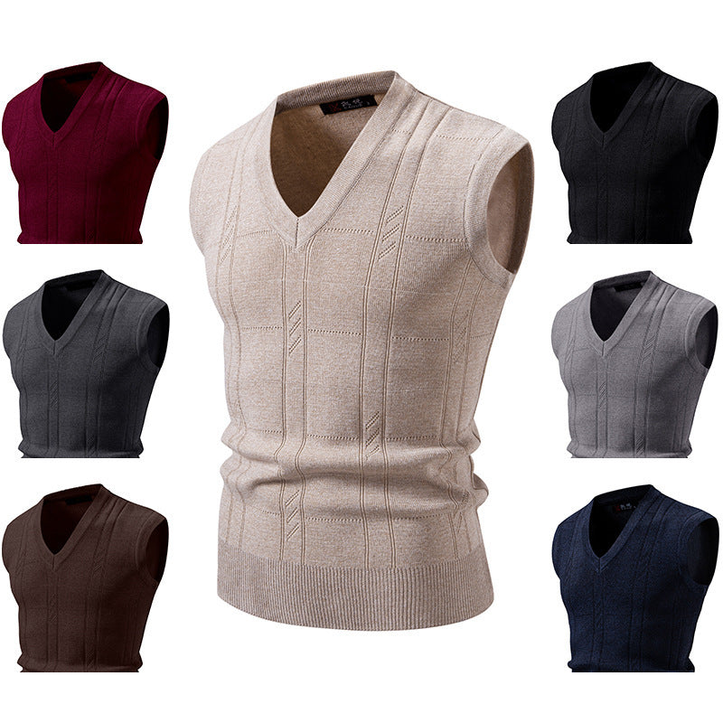 Herren ärmellose Strickjacke mit V-Ausschnitt und strukturiertem Design Echoarchiv