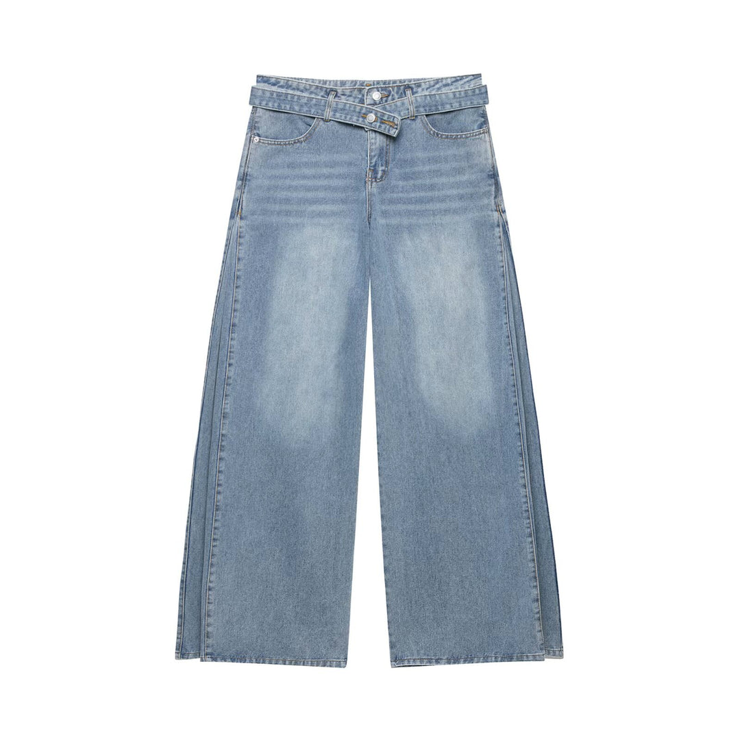 Damen Hochtaillierte weitgeschnittene Jeans mit integriertem Gürtel und seitlichen Steppnähten Echo Archiv