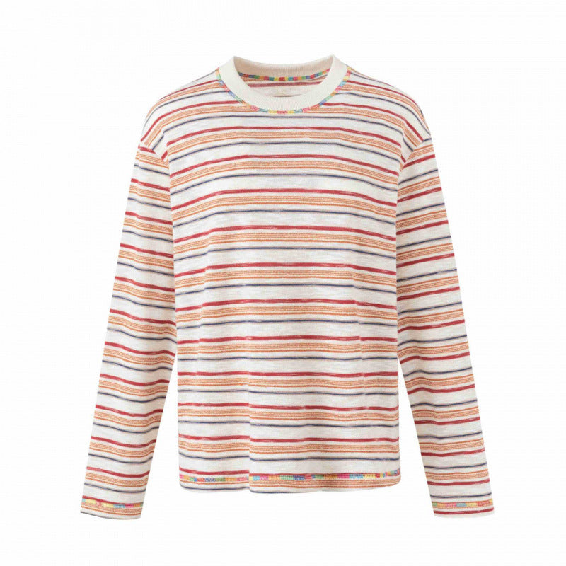 Unisex Oversize gestreifter Feinstrickpullover mit Rundhalsausschnitt und strukturierter Weboptik Echo Archiv